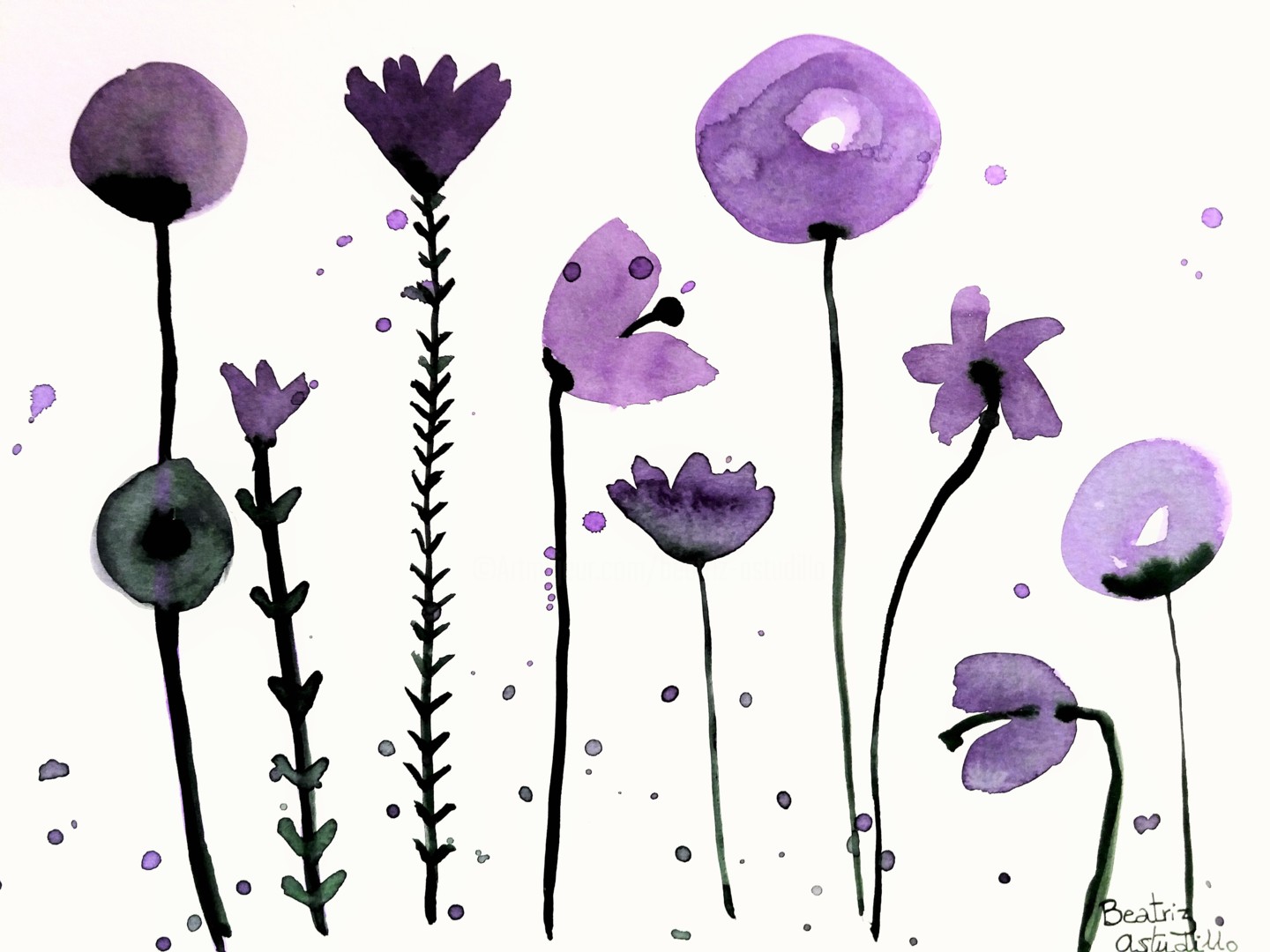 Flores Violetas Pintura Por Beatriz Astudillo Artmajeur