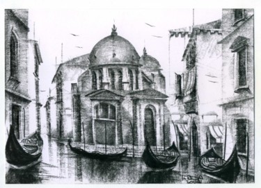 Basilica di Santa Maria della Salute, Original Venice charcoal drawing, Series I, Item 3 17.5x25 cm ©2004 by Maria Teresa Mulatti Garibaldi