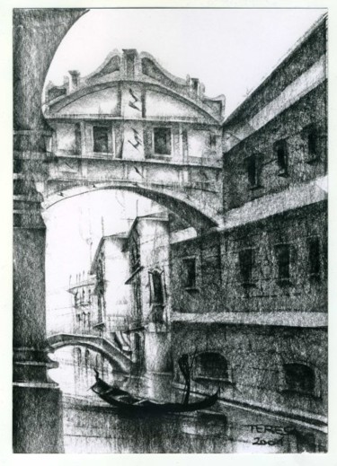 Ponte dei Sospiri, Original Venice charcoal drawing, Series II, Item 2 17.5x25 cm ©2004 by Maria Teresa Mulatti Garibaldi