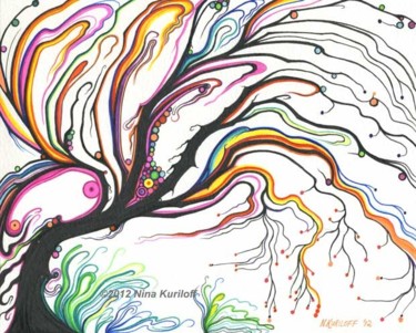 Psychedelic Tree with Dots 10x8 in ©2012 by Nina Kuriloff
