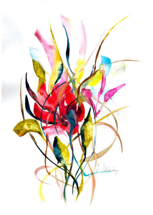 Unknown Flower Small Abstract Landscape, watercolor, ink