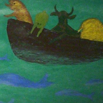 Painting titled "barque avec animaux" by Victoria Fadhila Abessi, Original Artwork