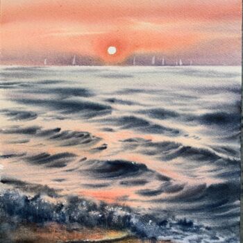 Peinture intitulée "ORANGE SUNSET #7" par Eugenia Gorbacheva, Œuvre d'art originale, Aquarelle