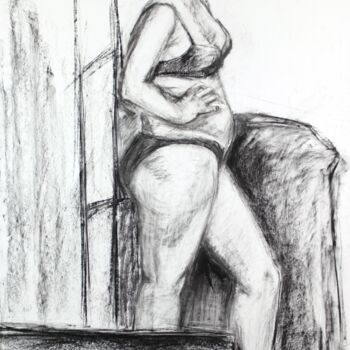 Drawing titled "Female Standing Pose" by Pamela Rys, Original Artwork, Charcoal