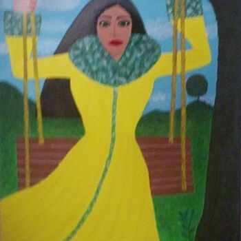 Painting titled "femme à la balançoi…" by Victoria Fadhila Abessi, Original Artwork