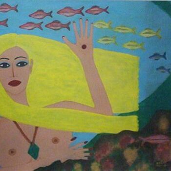Painting titled "sirène 2" by Victoria Fadhila Abessi, Original Artwork
