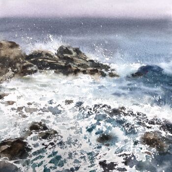 Peinture intitulée "Waves and rocks #12" par Eugenia Gorbacheva, Œuvre d'art originale, Aquarelle