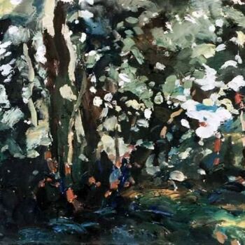 Painting titled "Forest 2" by Sergej Jakovlev, Original Artwork, Oil