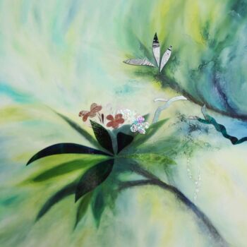 Peinture intitulée "Fleurs de frangipan…" par Sange, Œuvre d'art originale, Huile