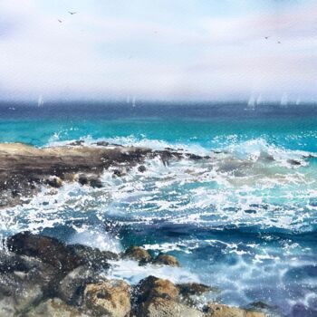 Peinture intitulée "The sea coast #2" par Eugenia Gorbacheva, Œuvre d'art originale, Aquarelle
