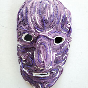 Sculpture titled "Purple Yarn Mask by…" by Anthony Saldivar, Original Artwork, String Art