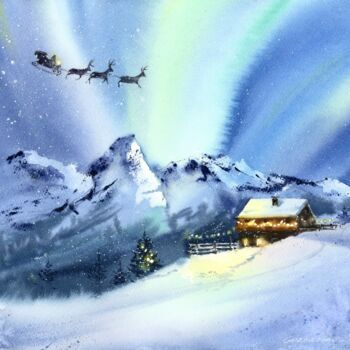 Painting titled "Christmas story #2" by Eugenia Gorbacheva, Original Artwork, Watercolor