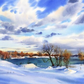 Картина под названием "Winter day" - Eugenia Gorbacheva, Подлинное произведение искусства, Акварель