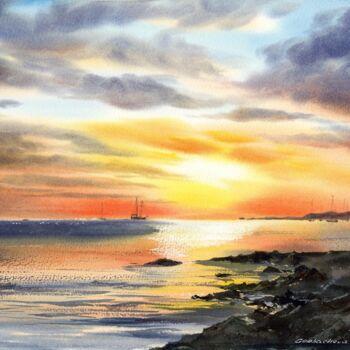 Peinture intitulée "Orange sunset #20" par Eugenia Gorbacheva, Œuvre d'art originale, Aquarelle
