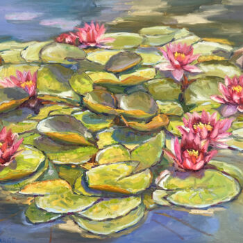 Картина под названием "Water lilies floral" - Evgeny Chernyakovsky, Подлинное произведение искусства, Масло Установлен на Де…