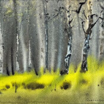 Pittura intitolato "Birch Grove #5" da Eugenia Gorbacheva, Opera d'arte originale, Acquarello
