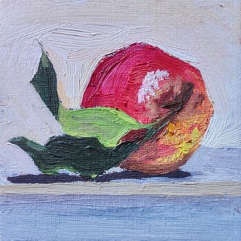 Painting titled "Pomme 2" by Anna An, Original Artwork, Oil Mounted on Cardboard