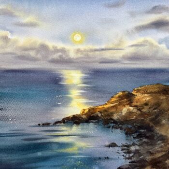 Painting titled "Full moon #4" by Eugenia Gorbacheva, Original Artwork, Watercolor