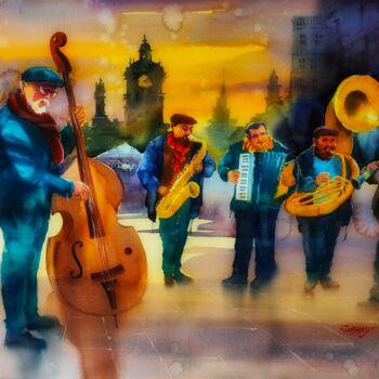 Pintura titulada "The Street Musicians" por Subhajit Paul, Obra de arte original, Acuarela