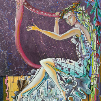 Painting titled "Sonnet of Strings" by Anahit Mirijanyan, Original Artwork, Oil Mounted on Wood Stretcher frame