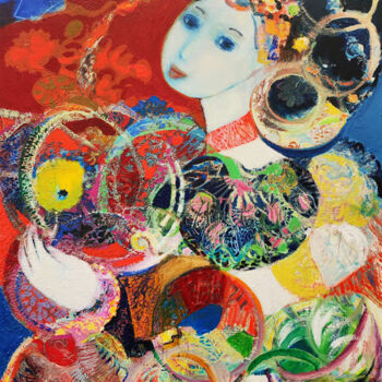 Pintura intitulada "Un soleil" por Brigitte Szpiro, Obras de arte originais, Óleo