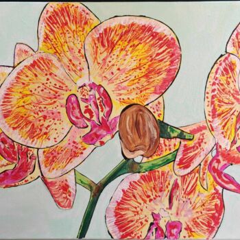 Malerei mit dem Titel "Orchidée" von Isabelle Breteau (Zabougne), Original-Kunstwerk, Acryl