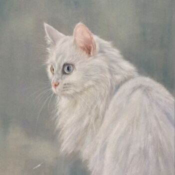 Disegno intitolato "White cat" da Irene_art, Opera d'arte originale, Pastello