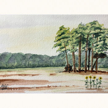 Malerei mit dem Titel "Trees in the field" von Maciej Kłosowski, Original-Kunstwerk, Aquarell