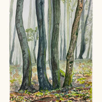 Pittura intitolato "Forest 3" da Maciej Kłosowski, Opera d'arte originale, Acquarello