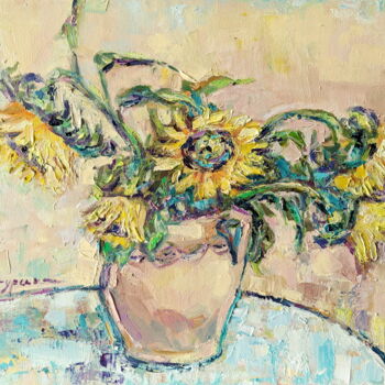 Peinture intitulée "Sunflowers" par Oksana Pidgurs Ka, Œuvre d'art originale, Huile Monté sur Châssis en bois
