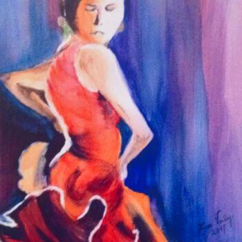 Schilderij getiteld "Flamenca" door Zoé Valy, Origineel Kunstwerk, Aquarel Gemonteerd op Karton