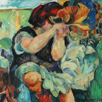 Картина под названием "Girl with a flower…" - Marina Podgaevskaya, Подлинное произведение искусства, Масло