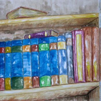 Картина под названием "Bookshelf" - Yuliia Kovalska, Подлинное произведение искусства, Акварель