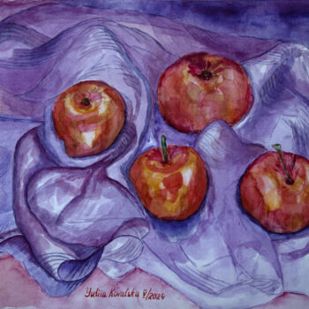 Pittura intitolato "Apples on fabric" da Yuliia Kovalska, Opera d'arte originale, Acquarello