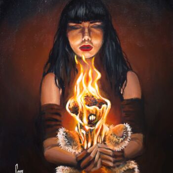 ""Play with Fire"" başlıklı Tablo Mrs Steamcloudy tarafından, Orijinal sanat, Akrilik Ahşap Sedye çerçevesi üzerine monte ed…