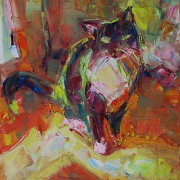 Картина под названием "Chat coloré VIII" - Marta Lipowska, Подлинное произведение искусства, Масло Установлен на Деревянная…