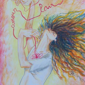 Картина под названием "Le fil de l'amour" - Andrea Luna (Lunarte), Подлинное произведение искусства, Пастель