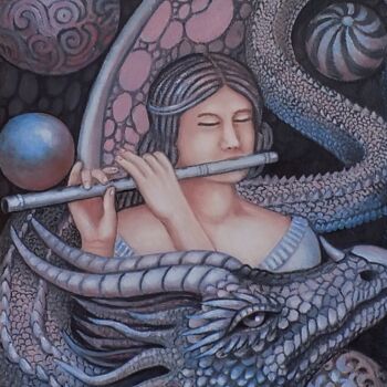 Картина под названием "Волшебная флейта" - Виталий Гусевский, Подлинное произведение искусства, Масло Установлен на Деревянн…
