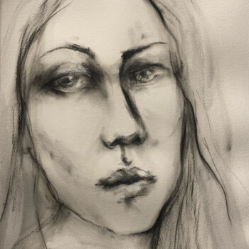 Drawing titled "Face 11" by Marin, Original Artwork, Pastel