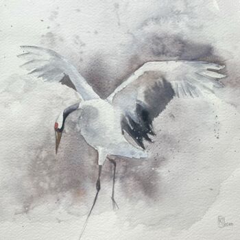 Malerei mit dem Titel "Crane" von Lida Khomyakova (Artelida), Original-Kunstwerk, Aquarell
