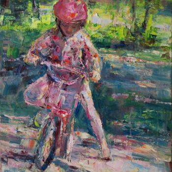 Peinture intitulée "Petit vélo VII" par Marta Lipowska, Œuvre d'art originale, Huile Monté sur Châssis en bois