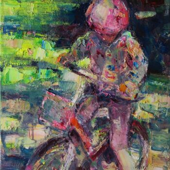 Peinture intitulée "Petit vélo VIII" par Marta Lipowska, Œuvre d'art originale, Huile Monté sur Châssis en bois