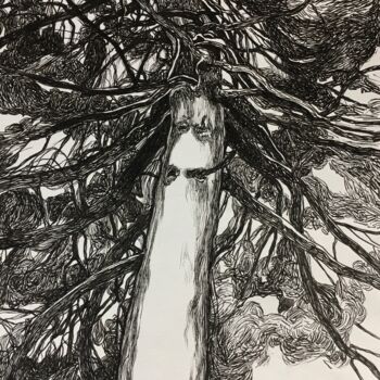 Dessin intitulée "''Pine tree''" par Raffi Ghazaryan, Œuvre d'art originale, Stylo gel
