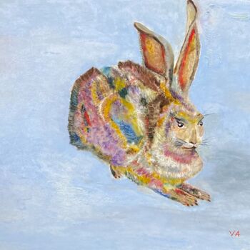 Painting titled "Colored rabbit" by Violetta André, Original Artwork, Oil