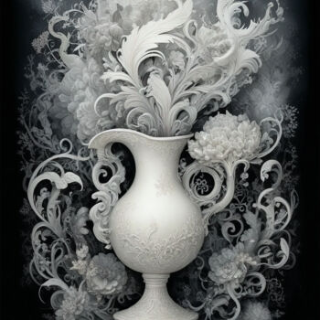 Digitale Kunst getiteld "Vase "White elegy"" door Inna Mamonova, Origineel Kunstwerk, AI gegenereerde afbeelding