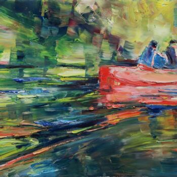 Painting titled "Down the river XI" by Marta Lipowska, Original Artwork, Oil Mounted on Wood Stretcher frame