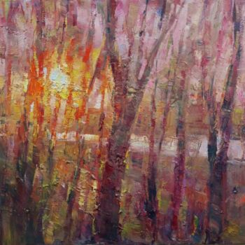 Картина под названием "Soleil derrière le…" - Marta Lipowska, Подлинное произведение искусства, Масло Установлен на Деревянн…
