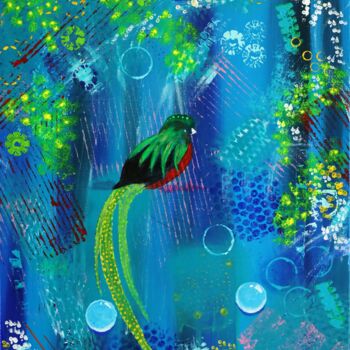 Peinture intitulée "Quetzal" par Monique Kawka, Œuvre d'art originale, Acrylique Monté sur Châssis en bois