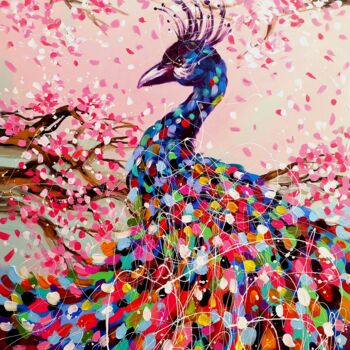 Peinture intitulée "Colorful peacock -…" par Aliaksandra Tsesarskaya, Œuvre d'art originale, Acrylique Monté sur Châssis en…