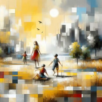 Painting titled "Summer play" by Stéphanie Roussel, Original Artwork, Airbrush Mounted on Wood Stretcher frame